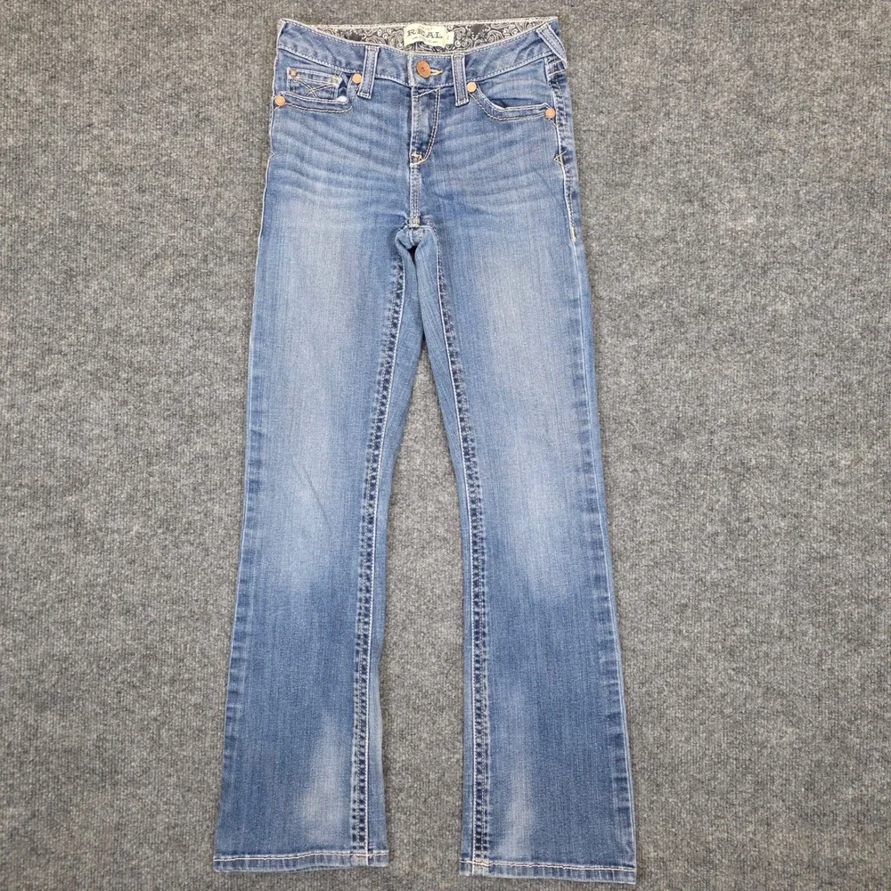 Ariat REAL Denim Jeans Women 12 Blue Bootcut Stretch Paisley Waistband